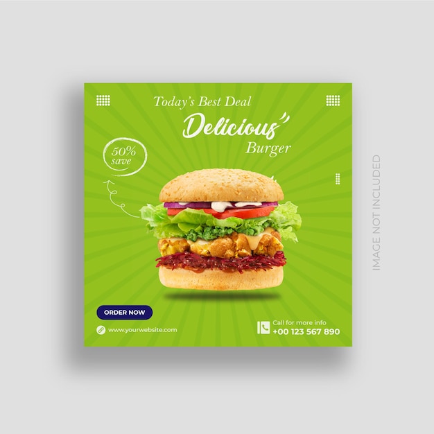 Banner de postagem de mídia social de comida deliciosa e vetor premium de modelo de design do instagram