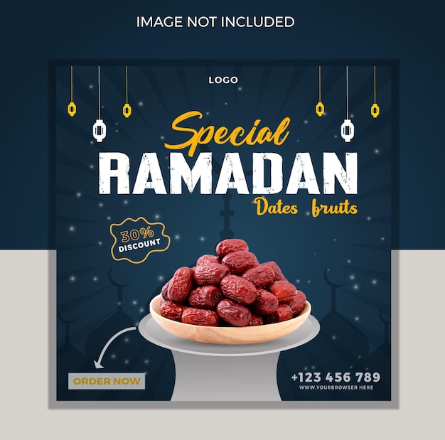 Vetor banner de postagem de mídia social de comida do ramadã ou modelo de banner de postagem de frutas do instagram