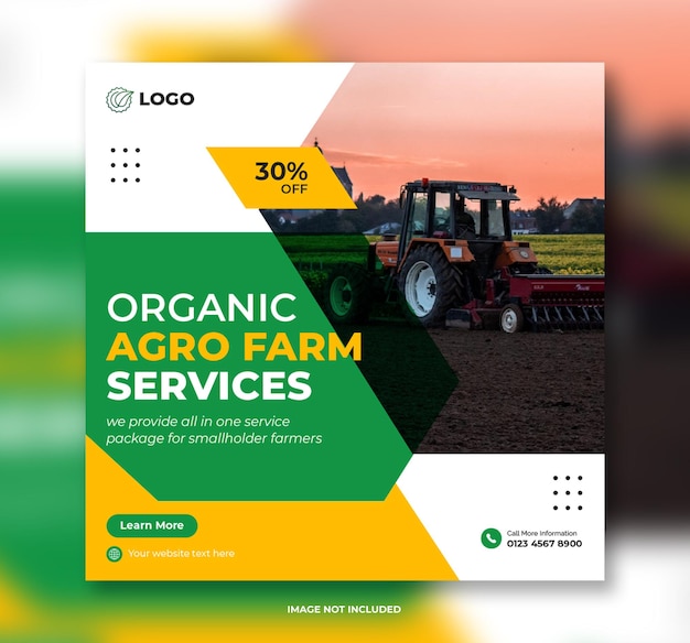 Banner de postagem de mídia social de fazenda agro orgânica ou serviços de fazenda agrícola modelo de banner de postagem