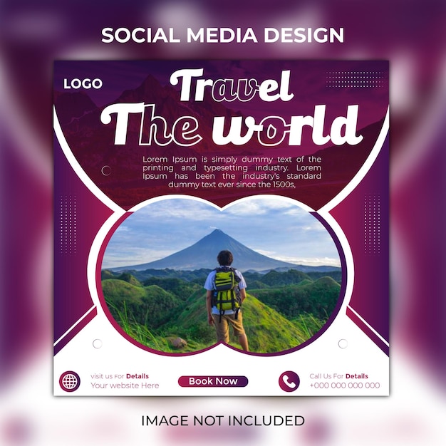 Banner de postagem de mídia social de férias de férias de viagem ou modelo de design de folheto quadrado vetor premium