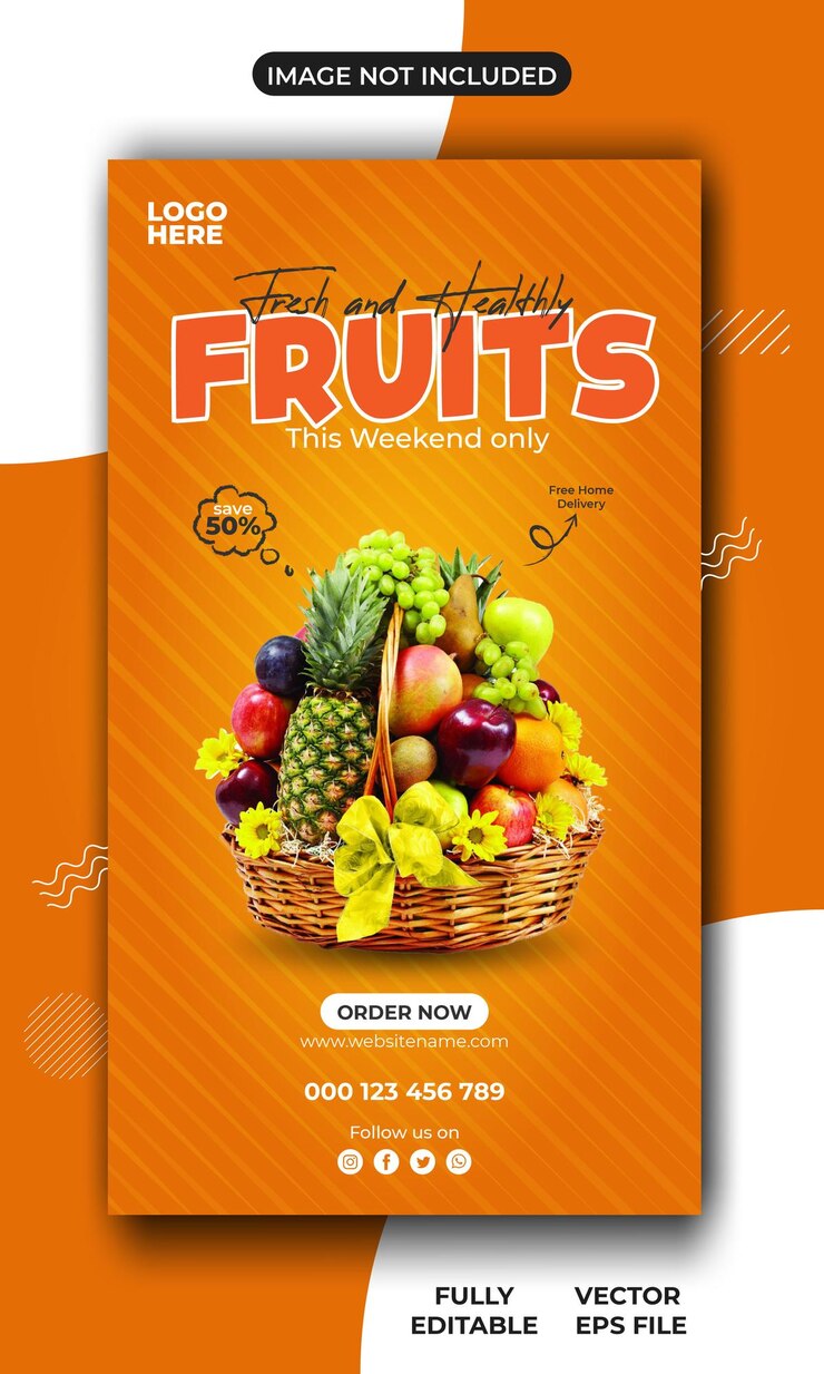 Vetor banner de postagem de mídia social de frutas frescas e saudáveis e modelo de capa do facebook