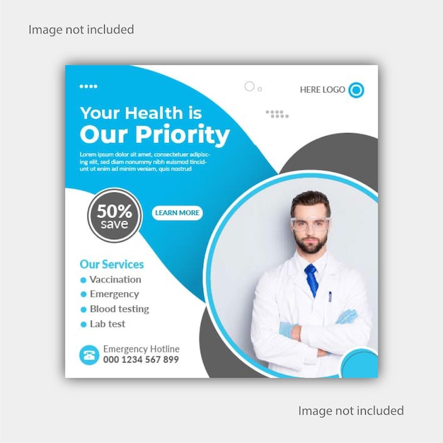 Banner de postagem de mídia social de saúde médica e design de modelo de banner da web