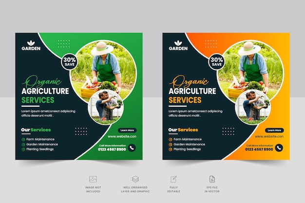 Banner de postagem de mídia social de serviços agrícolas e agrícolas e design de modelo de banner da web de fazenda agrícola