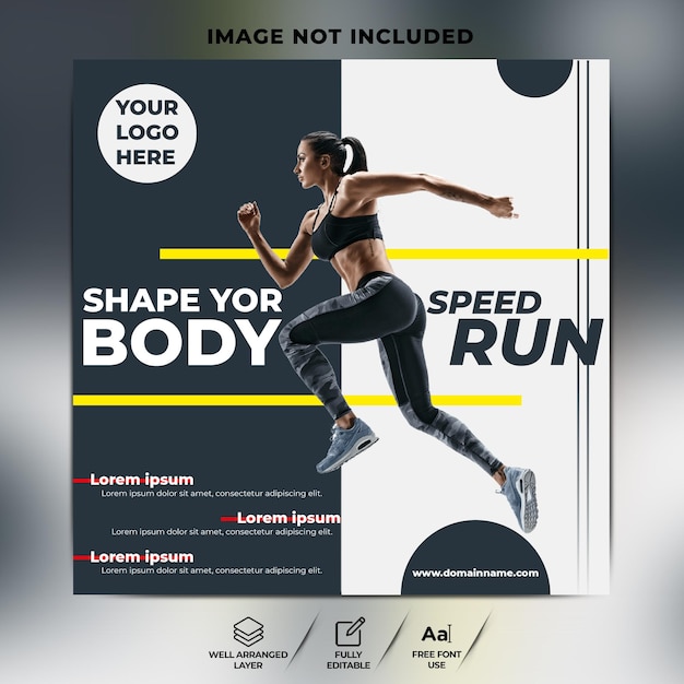Banner de postagem de mídia social do instagram para treinamento esportivo de academia de ginástica Vetor Premium