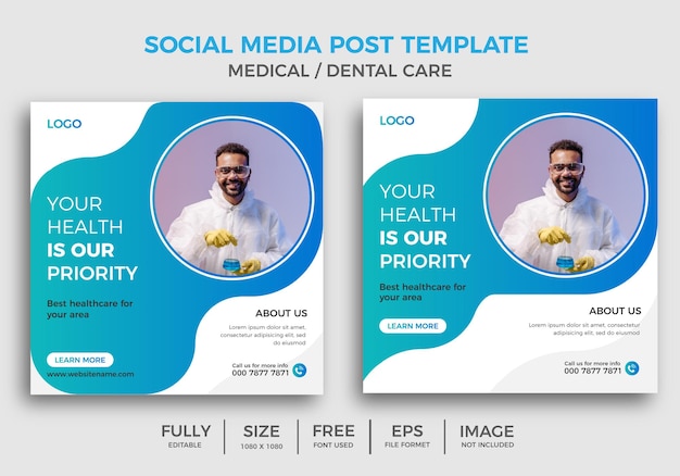 Banner de postagem de mídia social moderna de assistência médica e de saúde