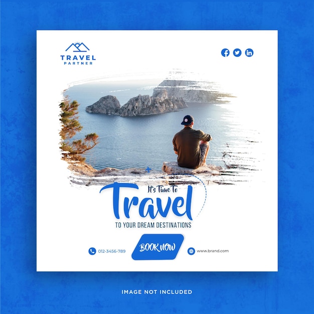 Vetor banner de postagem do instagram de turismo de viagem ou modelo de folheto quadrado