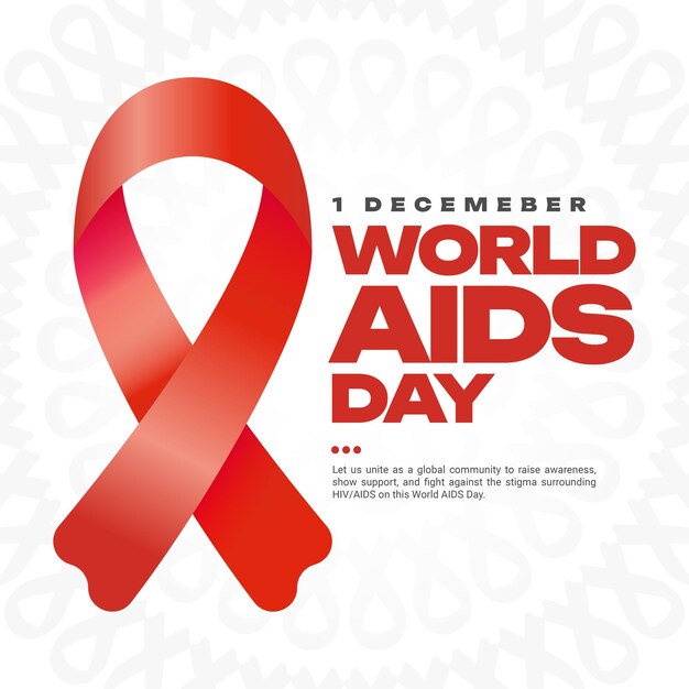 Banner de postagem nas redes sociais do Dia Mundial da AIDS, 1º de dezembro, com postagem nas redes sociais com fita vermelha