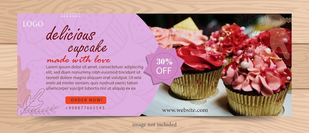 Vetor banner de pôster de loja de padaria cupcake design plano