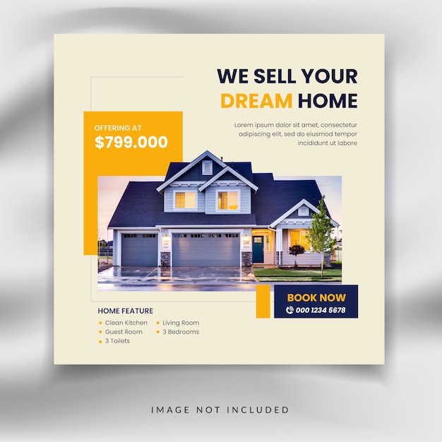 Banner de promoção de postagem de mídia social imobiliária adequado para folhetos de compra e venda de casa