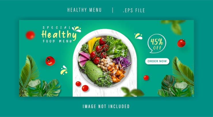 Vetor banner de promoção de restaurante de comida saudável modelo de mídia social capa do facebook