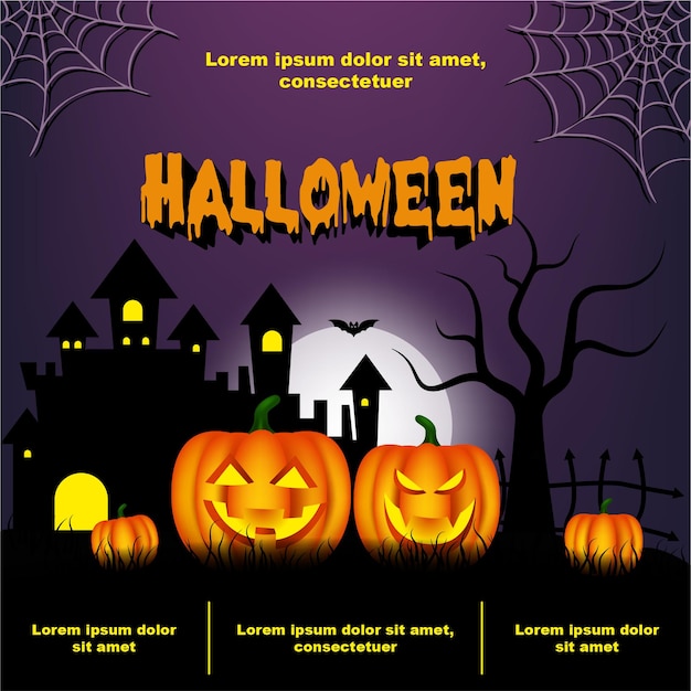 Vetor banner de promoção de venda de halloween com oferta de desconto de ocasião especial. abóboras e castelo de bruxa