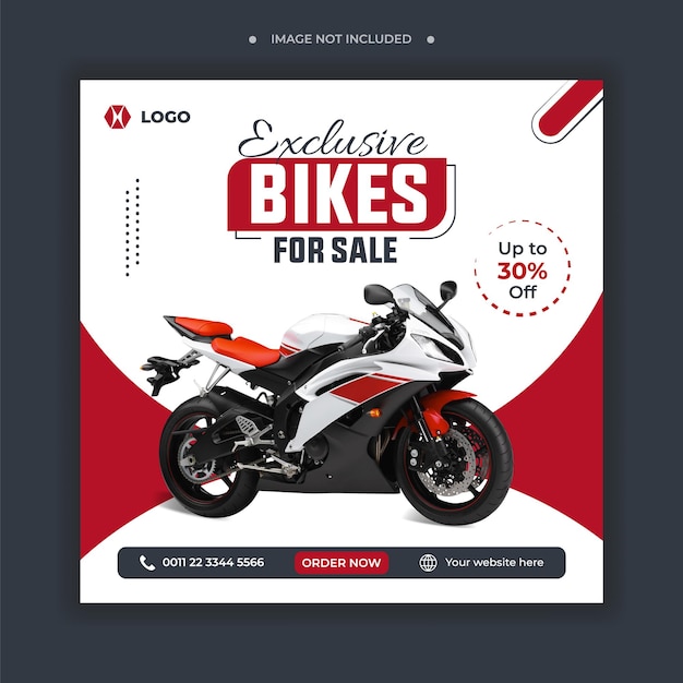 Vetor banner de promoção de venda de motocicleta de bicicleta design de postagem de mídia social