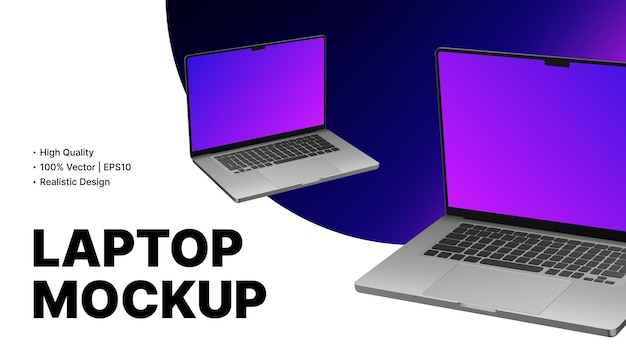 Banner de propaganda de tecnologia minimalista. Maquete de laptop realista. Ilustração vetorial