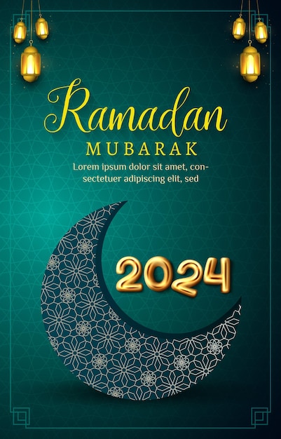 Vetor banner de ramadan 2024 com desenho de fundo verde15