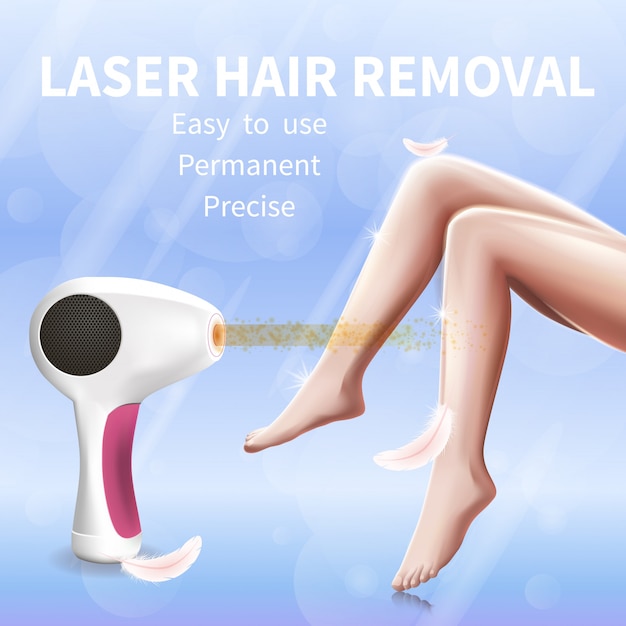 Vetor banner de remoção de cabelo a laser com pernas lisas femininas