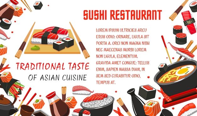 Vetor banner de restaurante de sushi japonês de comida asiática