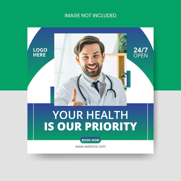 Vetor banner de saúde médica ou panfleto quadrado e modelo de banner da web