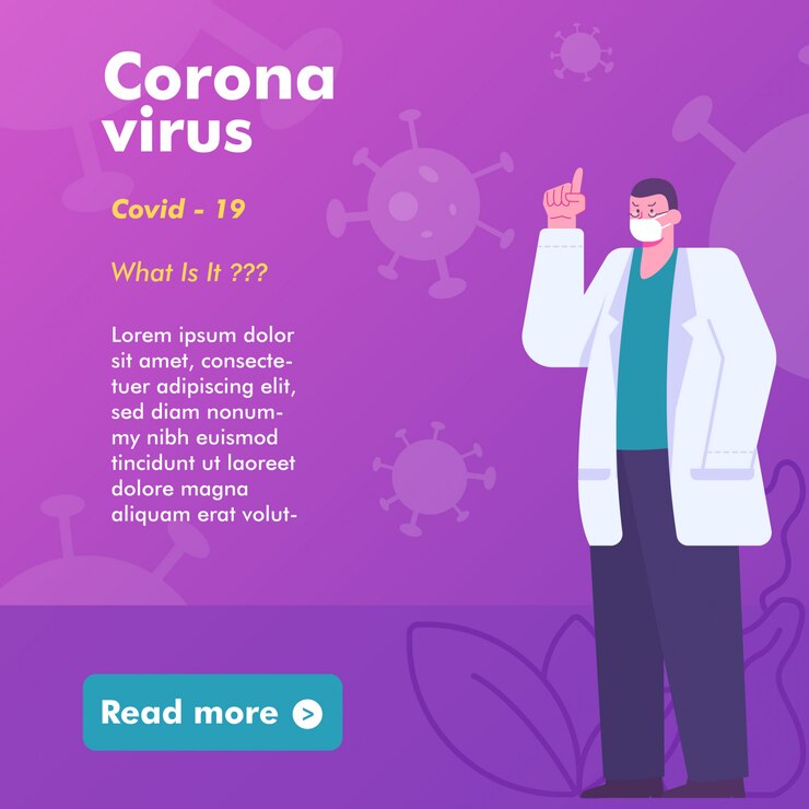 Vetor banner de saúde médico sobre o vírus corona. ilustração do médico avisa e fornece informações sobre vírus. mídia social instagram post banner template.