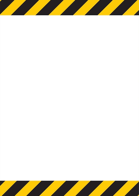 Banner de segurança de cuidado Banner listrado branco amarelo preto Modelo de segurança de cuidado Listra fita preta amarela Aviso de perigo Linhas de listras diagonais pretas amarelas Ilustração vetorial Banner de cuidado
