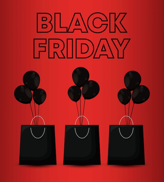 Banner de sexta-feira negra com sacos de compras e balões de ar