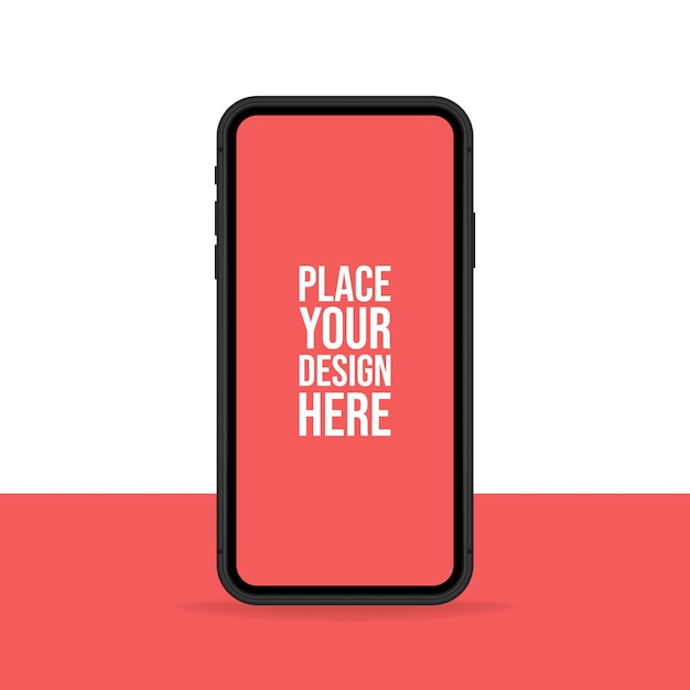 Vetor banner de simulação de smartphone. ilustração em vetor plana. tela em branco do smartphone com lugar para o seu projeto isolado em fundo vermelho e branco coral.