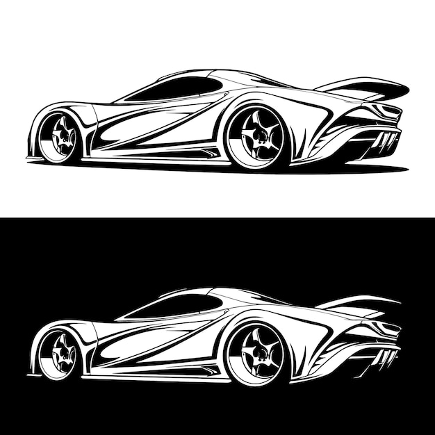 Banner de supercarro em desenho preto e branco