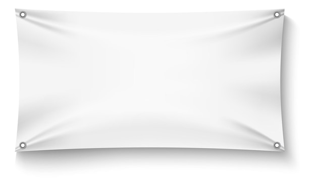 Vetor banner de tecido em branco. molde realista de pano enrugado isolado no fundo branco