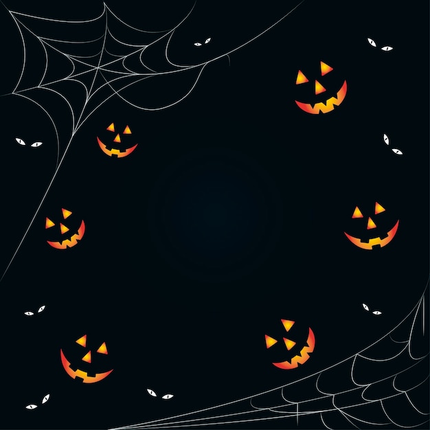 Banner de teias de aranha de abóboras sorridentes e olhos malignos Fundo escuro para escrever mensagens de Halloween