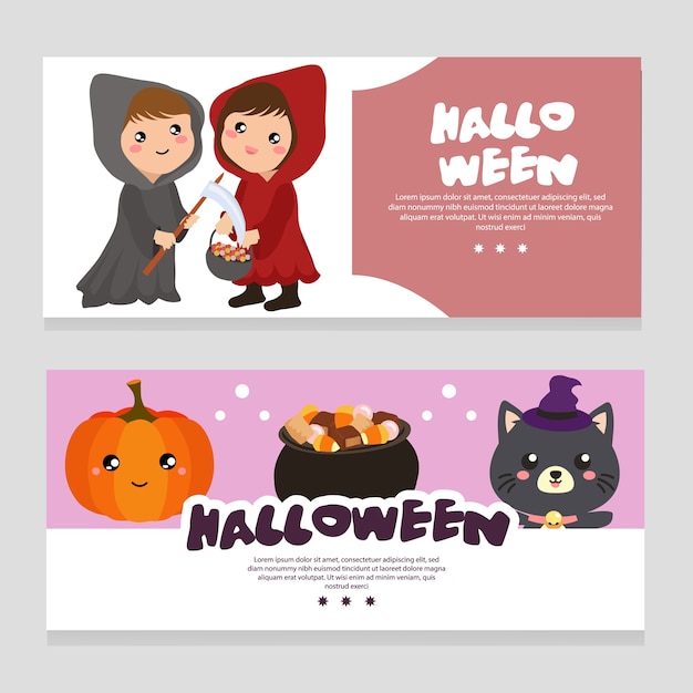 Banner de tema de halloween com fantasia de capuz vermelho