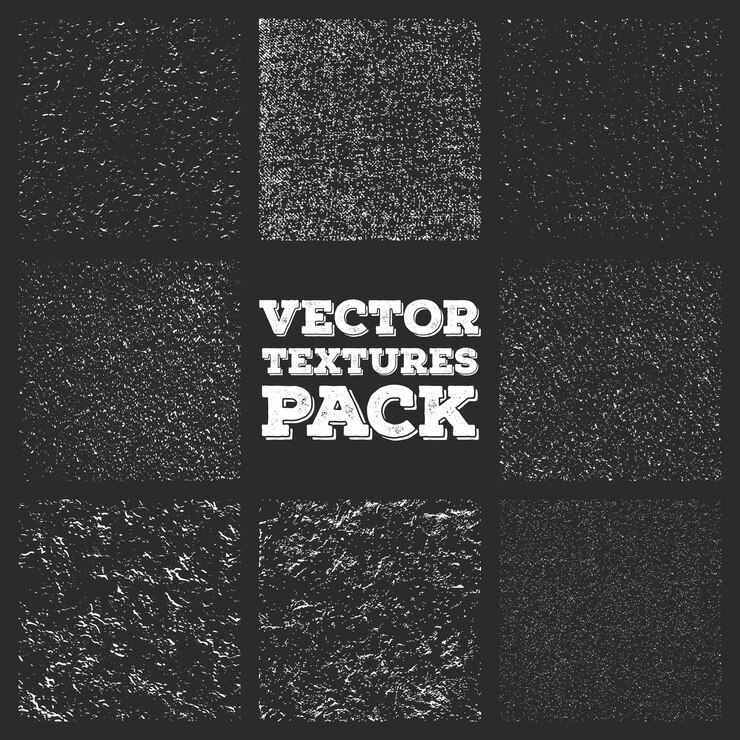 Vetor banner de textura de parede desordenada preto e branco em pacote de nove