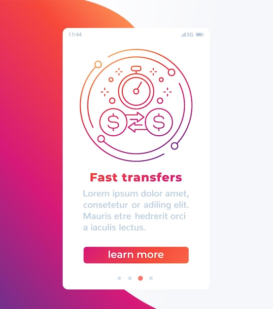 Banner de transferências rápidas de dinheiro com ícone de linha