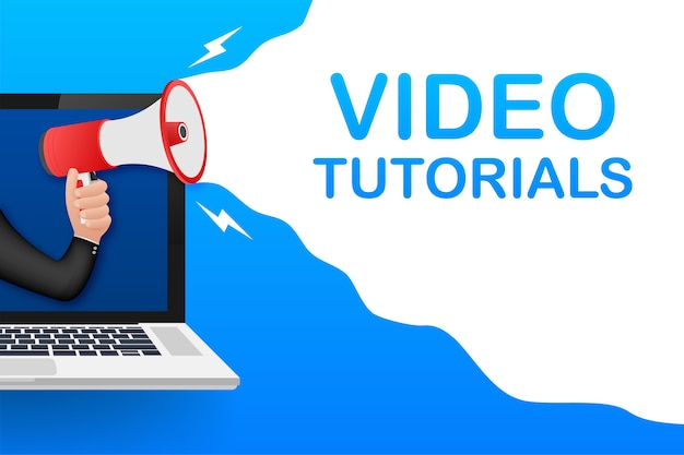 Banner de tutoriais em vídeo. estudo e aprendizagem, educação a distância e crescimento do conhecimento. videoconferência e webinar, serviços de internet e vídeo