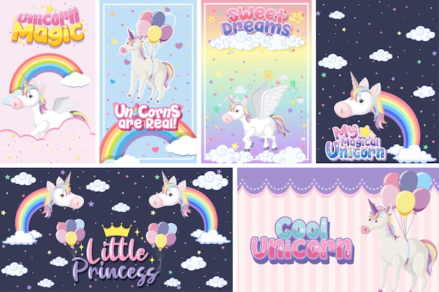 Banner de unicórnio fofo em cor de fundo pastel