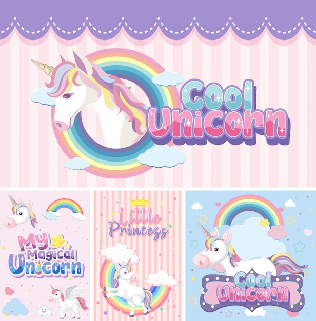 Banner de unicórnio fofo na cor de fundo pastel