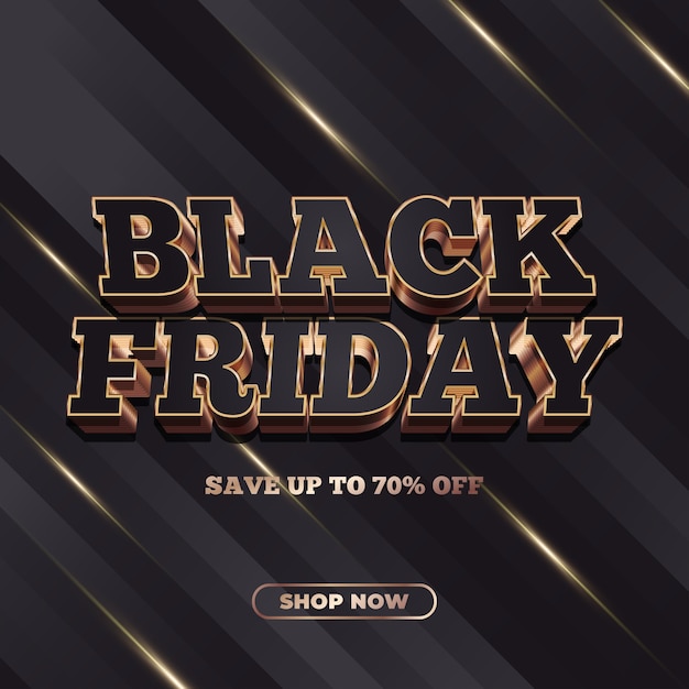 Banner de venda black friday com texto 3d em conceito preto e dourado