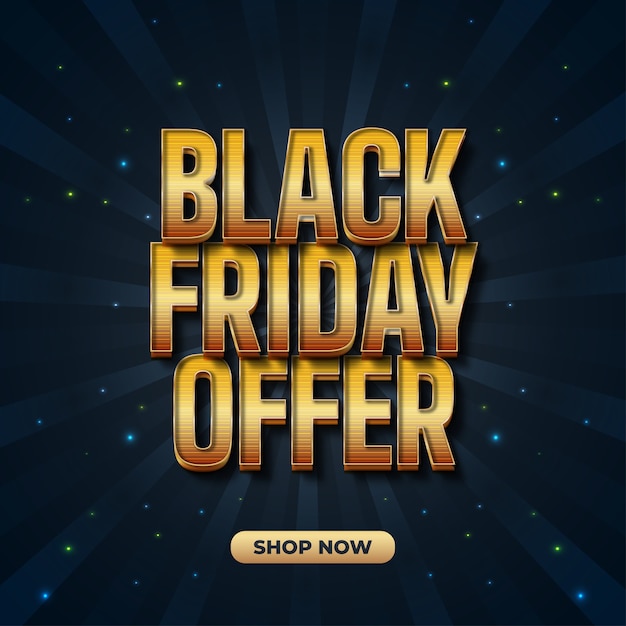 Banner de venda da black friday com texto 3d amarelo