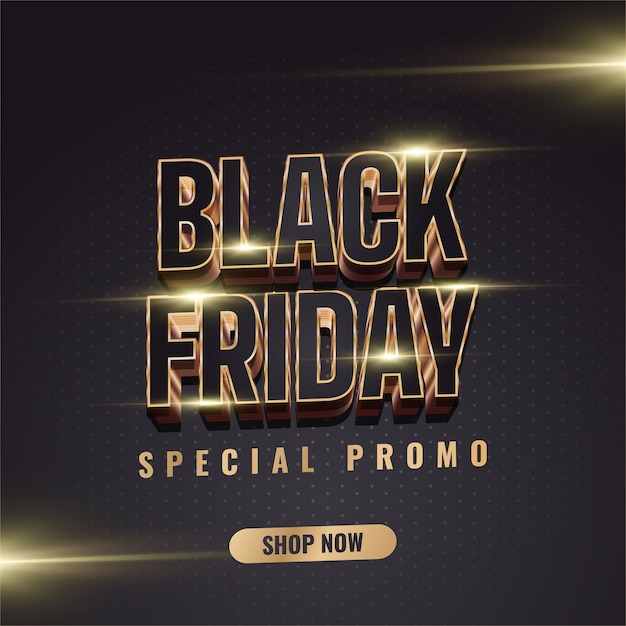 Banner de venda da Black Friday com texto 3D em preto e dourado