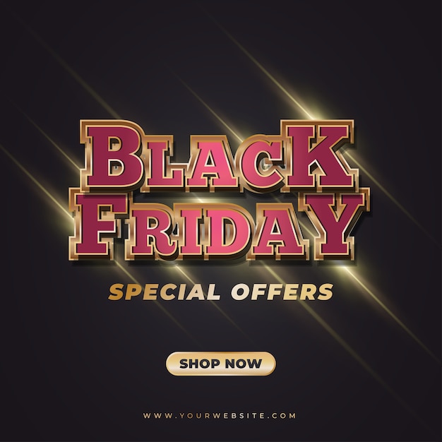Banner de venda da Black Friday com texto 3D em preto e vermelho