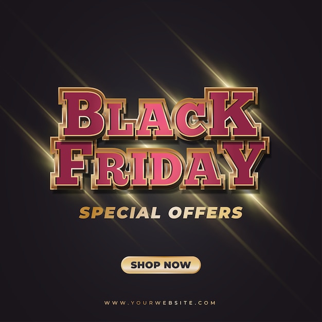 Vetor banner de venda da black friday com texto 3d em preto e vermelho