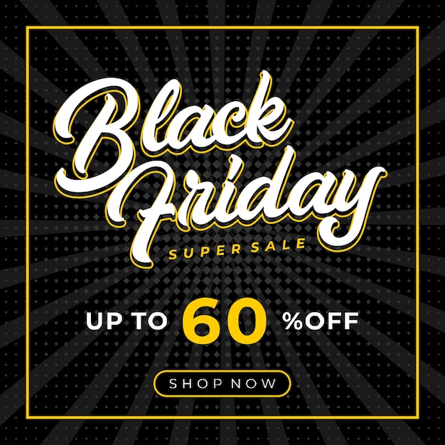 Vetor banner de venda da black friday de fundo em quadrinhos e pontos