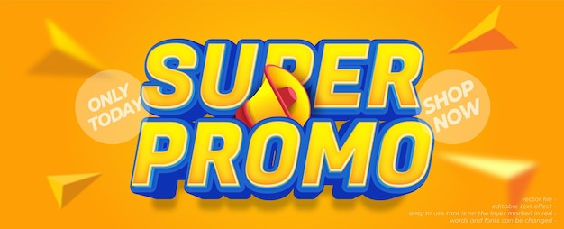 Banner de venda de dia super promocional com efeito de texto editável em estilo 3d