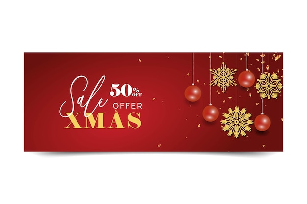 Banner de venda de feliz natal com flocos de neve e lindo banner