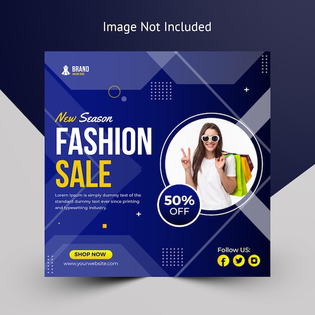 Banner de venda de moda ou folheto quadrado para mídia social postar modelo