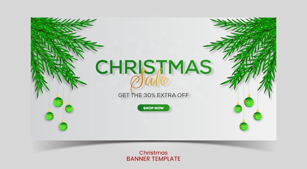 Banner de venda de natal de paisagem com bola de natal