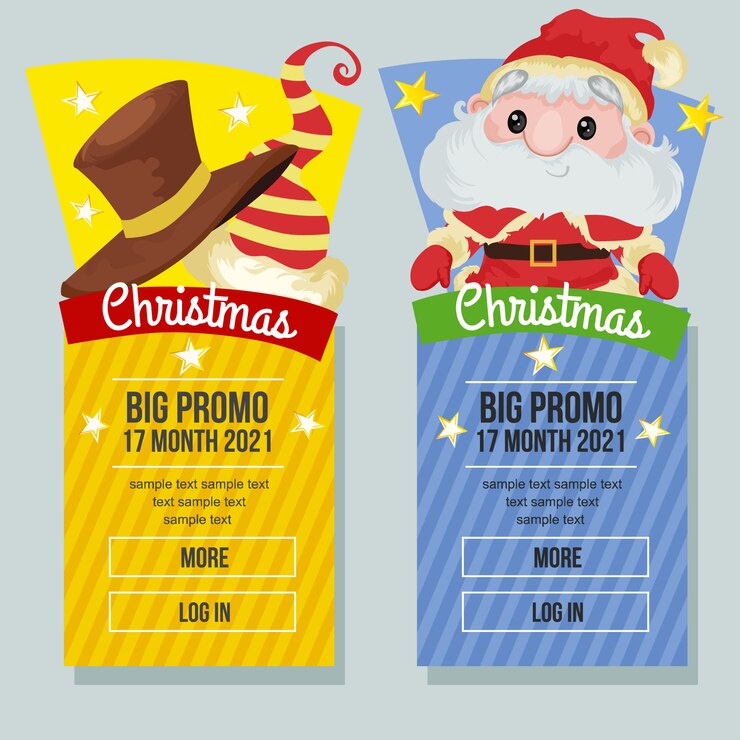 Vetor banner de venda de natal vertical chapéu de natal e papai noel