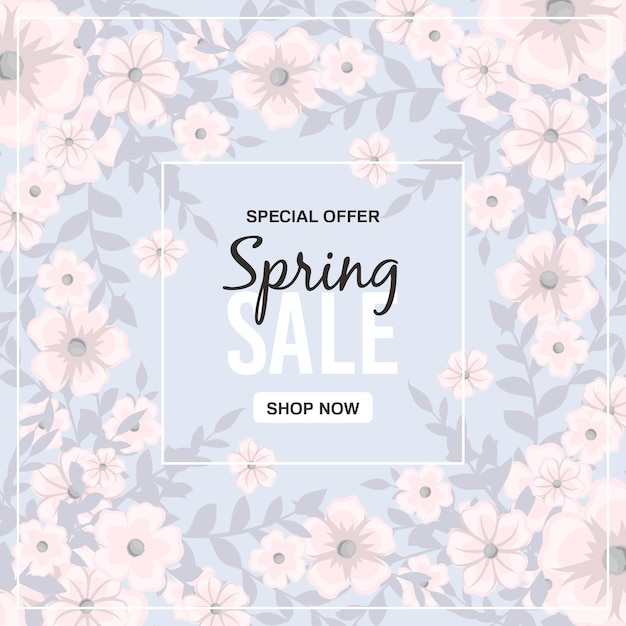 Banner de venda de primavera com linda flor colorida.
