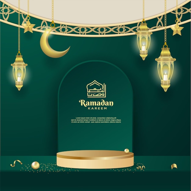 Banner de venda de ramadã kareem com pódio