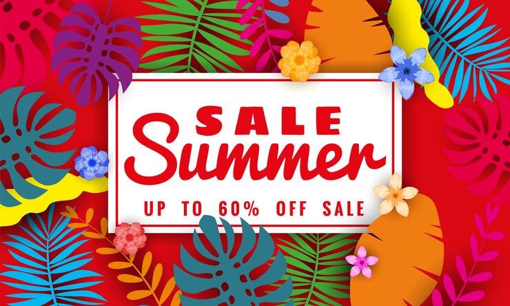 Vetor banner de venda de verão com folhas tropicais florais