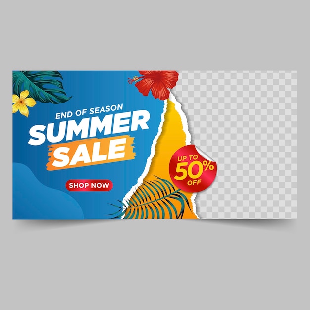 Vetor banner de venda de verão com folhas