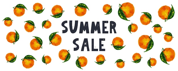 Banner de venda de verão com vetor de letras laranja de frutas
